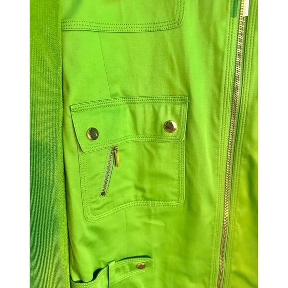 Peter Nygard Preppy Jacket Stretch Green Softshell Gold Zipper Woman 18” X 25” - Picture 10 of 11